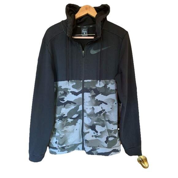 $90 Nike Mens Medium Full Zip Dri-Fit Jacket Hoodie Black Camo Gorpcore Outdoors - Picture 1 of 11